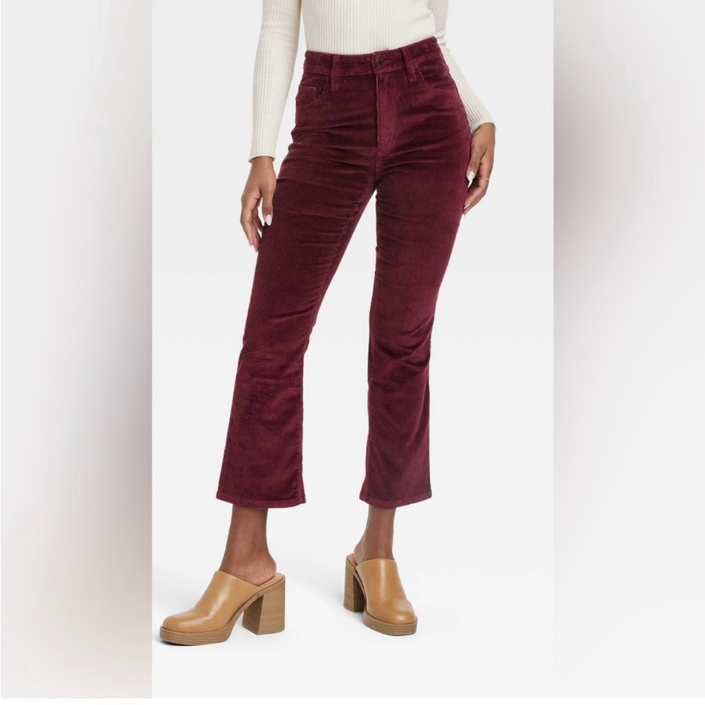 Women's High-Rise Corduroy Ankle Bootcut Jeans - Universal Thread Burgundy 0 R